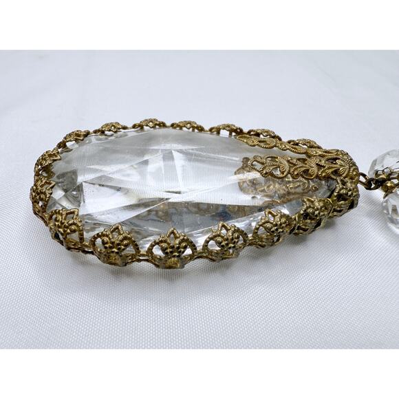 Vintage 1950s Miriam Haskell Baroque Crystal & Filigree Pendant Necklace - Picture 3 of 9
